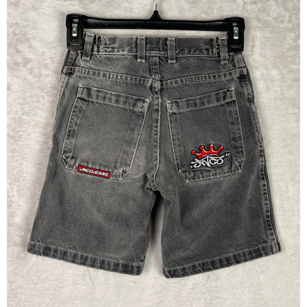 Vintage JNCO Jeans Boys Black Denim Shorts Crown Logo Embroidered Size 6 Y2K